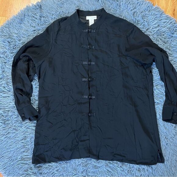 Rena Rowan Silk Asian Oriental Button Down Tunic Shirt Size 18 - Picture 1 of 4
